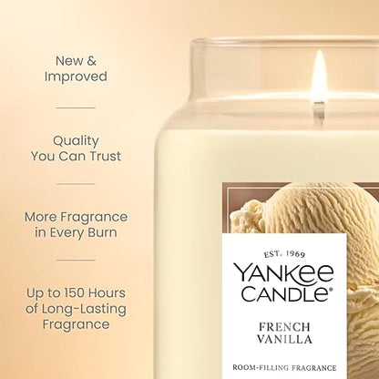 Yankee Candle - Vela perfumada en tarro grande con hasta 150 horas de tiempo de combustión, mezcla de cera de soja para una combustión más limpia y consistente, vela en tarro de 22 onzas con fragancia