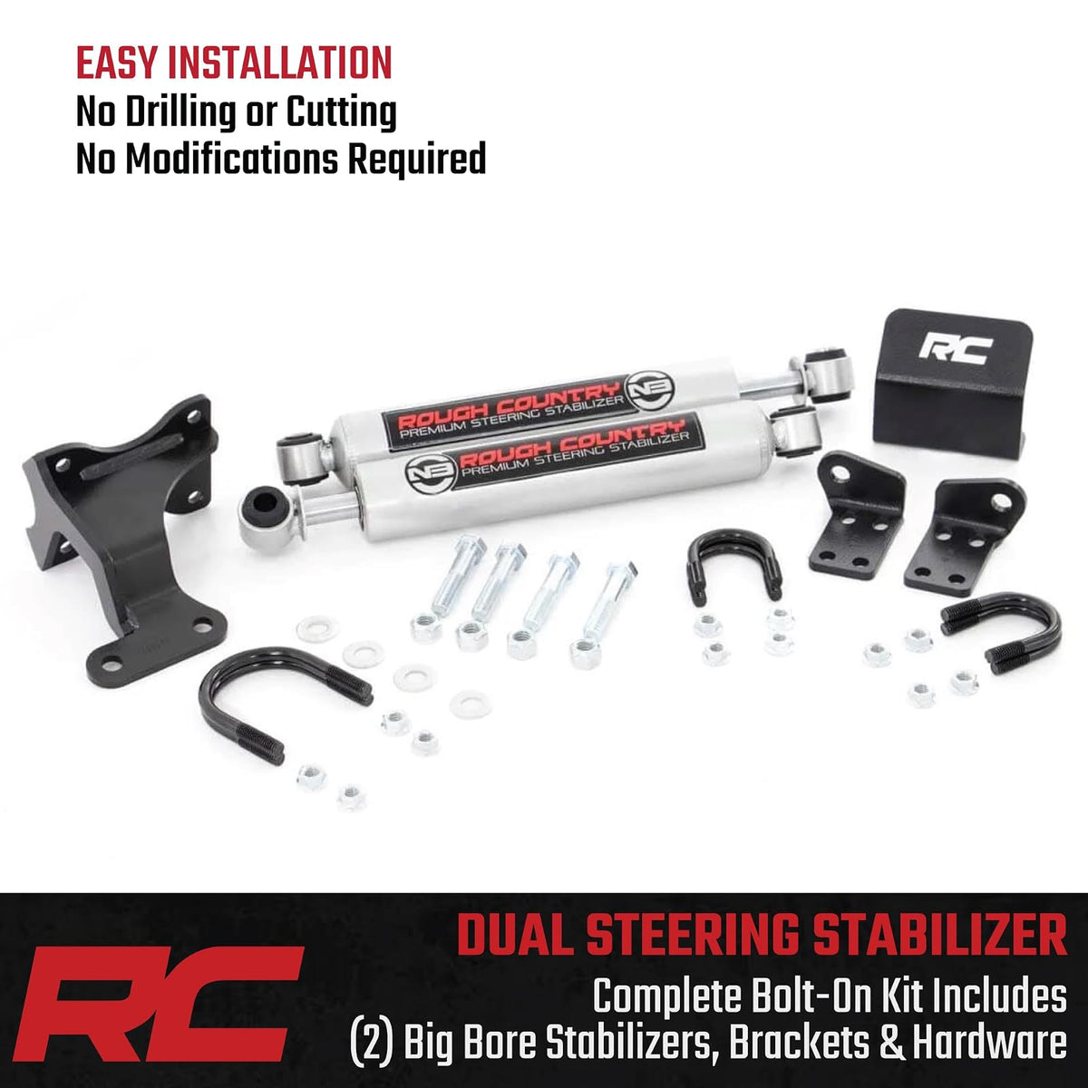 Rough Country N3 Estabilizador de dirección dual para Jeep Wrangler JK de 2 a 6 pulgadas