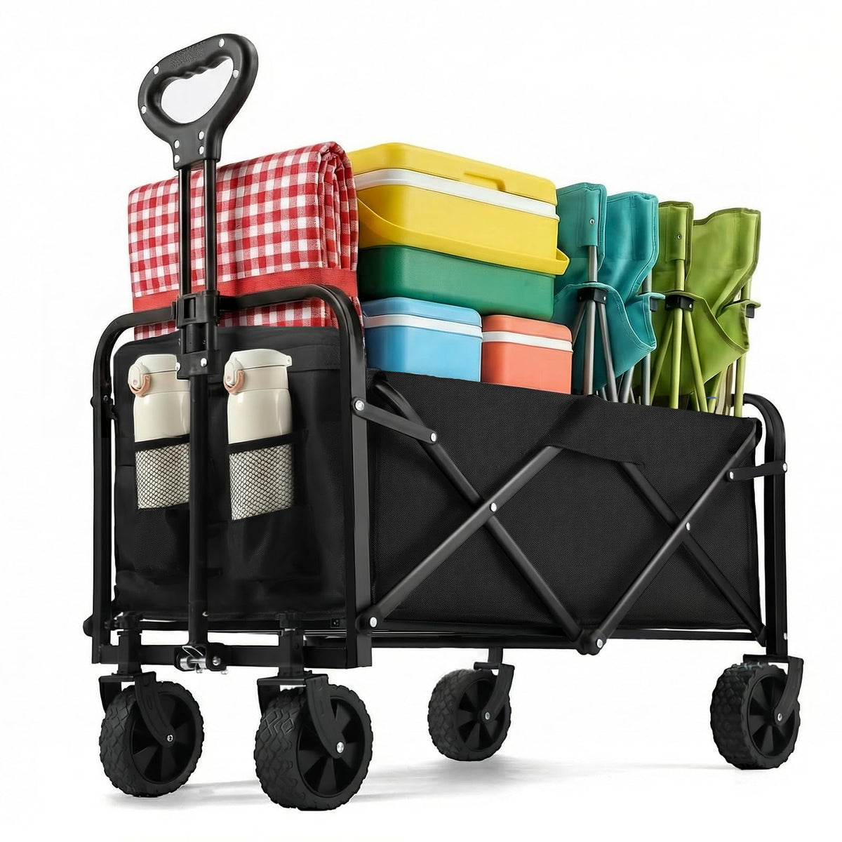 PASAMIC Plegable Wagon 220 Libras, Carros de Carro de Trabajo Pesado, Plegables y portátiles para Combustibles, Carro de Playa con Ruedas Todo Terreno y portabebidas