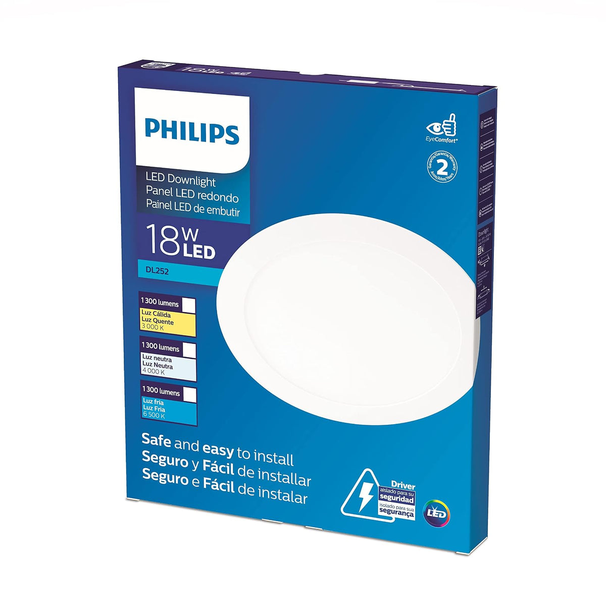 Philips LED Empotrado DL252 Redondo 8" - luz cálida de 18 watts