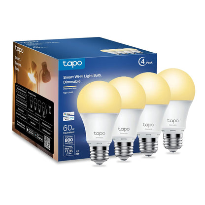 Tapo TP-Link - Bombillas inteligentes de 800 lúmenes (equivalente a 60 W), 2700 K blanco cálido suave, regulable, compatible con Alexa y Google Home, no requiere concentrador, A19 E26, L510E (paquete