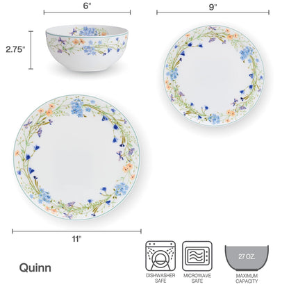 Mikasa Quinn - Juego de vajilla de 12 piezas de porcelana ligera, servicio para 4