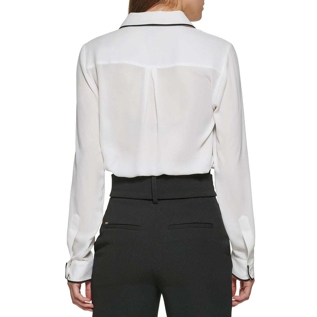 DKNY - Blusa de Manga Larga con Botones y Cuello Frontal para Mujer