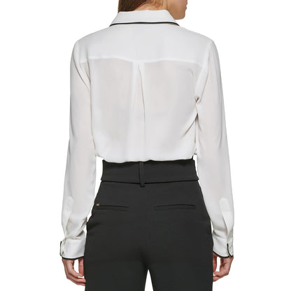 DKNY - Blusa de Manga Larga con Botones y Cuello Frontal para Mujer