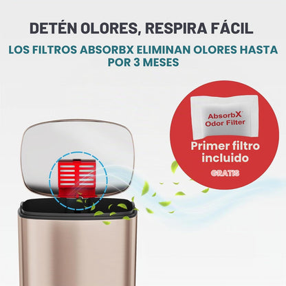 ITouchless - Cubo de basura SoftStep de 13.2 galones con filtro de olor, cubo de basura con pedal de acero inoxidable dorado rosa de 50 litros para el hogar