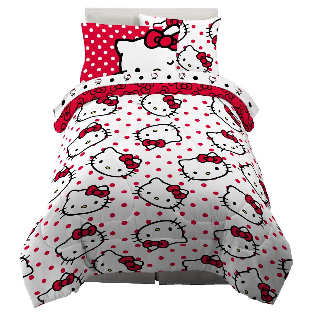 Franco Barbie 1959 Juego de Edredón y Sábanas Reversible - 5 Piece Twin Size - Rojo - Hello Kitty