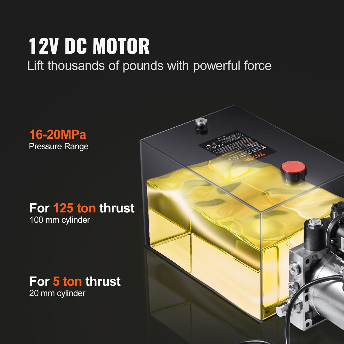 VEVOR Bomba Hidráulica DC 12 V 4 L Unidad Hidráulica de Acción Única Flujo de Aceite 3,44 L/min Presión Máxima de Descarga 22 MPa para Volquete, Plataforma Elevadora, Remolque, Elevación y Descarga