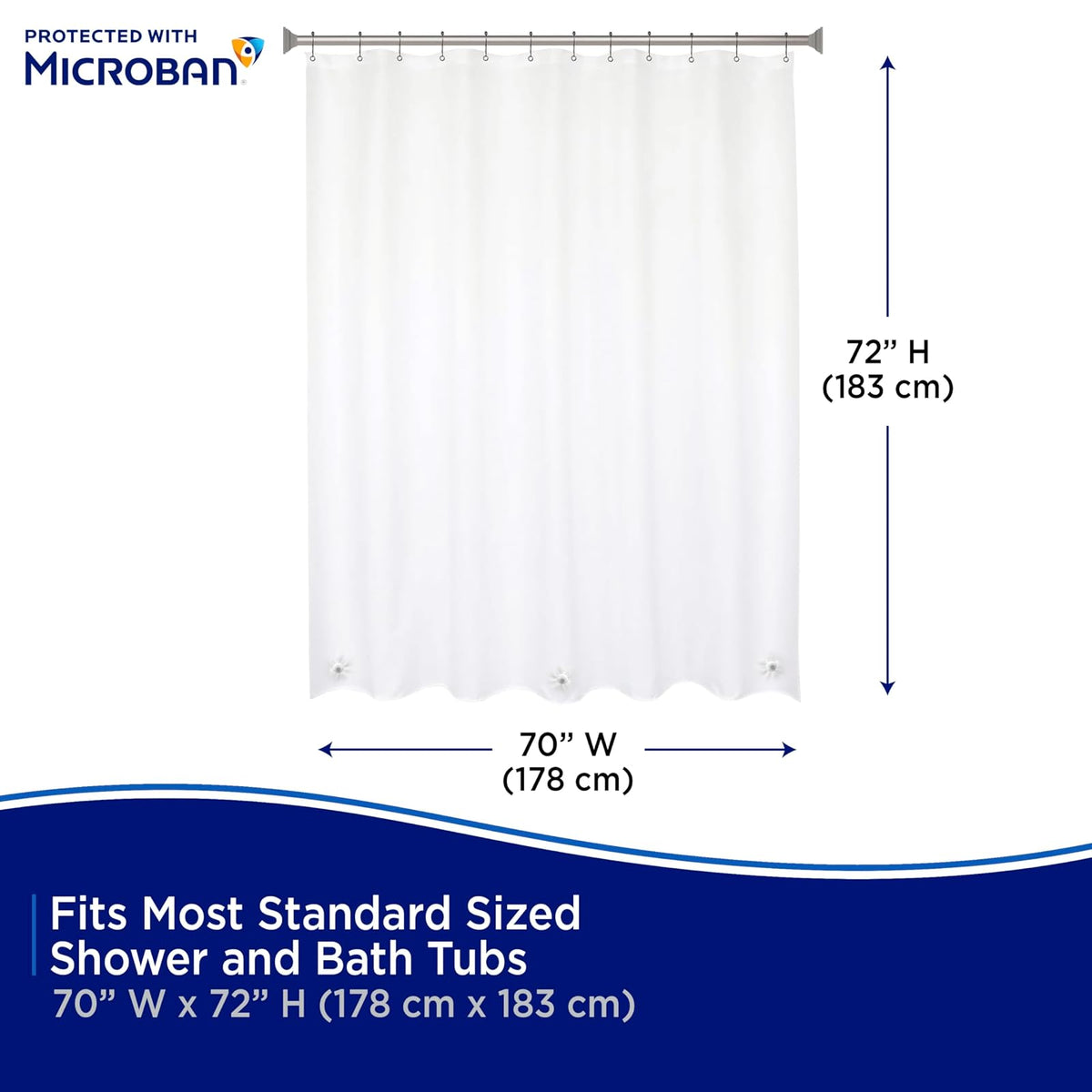 Kenney MB61158 Microban Protector de cortina de ducha impermeable de PEVA de calibre 4.8 con ojales de metal resistentes al óxido y dobladillo magnético pesado para baño, 70 pulgadas de ancho x 72 pulgadas de alto, esmerilado, paquete de 1