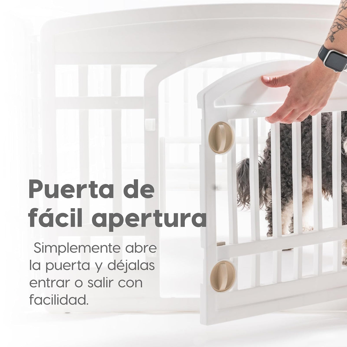 IRIS USA 60 cm Parque de juegos para mascotas de 4 paneles con puerta, para perros pequeños y medianos, Mantiene a las mascotas seguras, fácil de armar y guardar, plegable, personalizable, Blanco