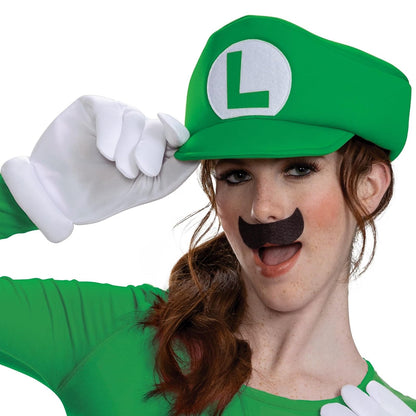 Disguise Luigi - Kit de disfraz oficial de Nintendo Super Mario Halloween accesorios incluyendo sombrero con bigote y guantes, tamaño adulto