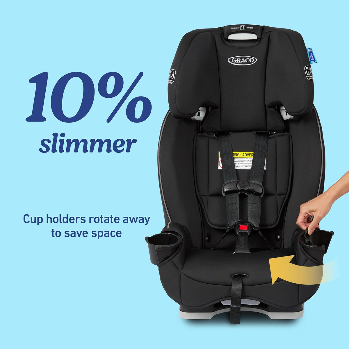 Graco Slimfit 3 en 1 Asiento de automóvil convertible, diseño ultra ahorro de espacio, Darcie 2.0, adecuado para respaldo trasero y delantero, asiento elevador de respaldo alto con reposacabezas de 10
