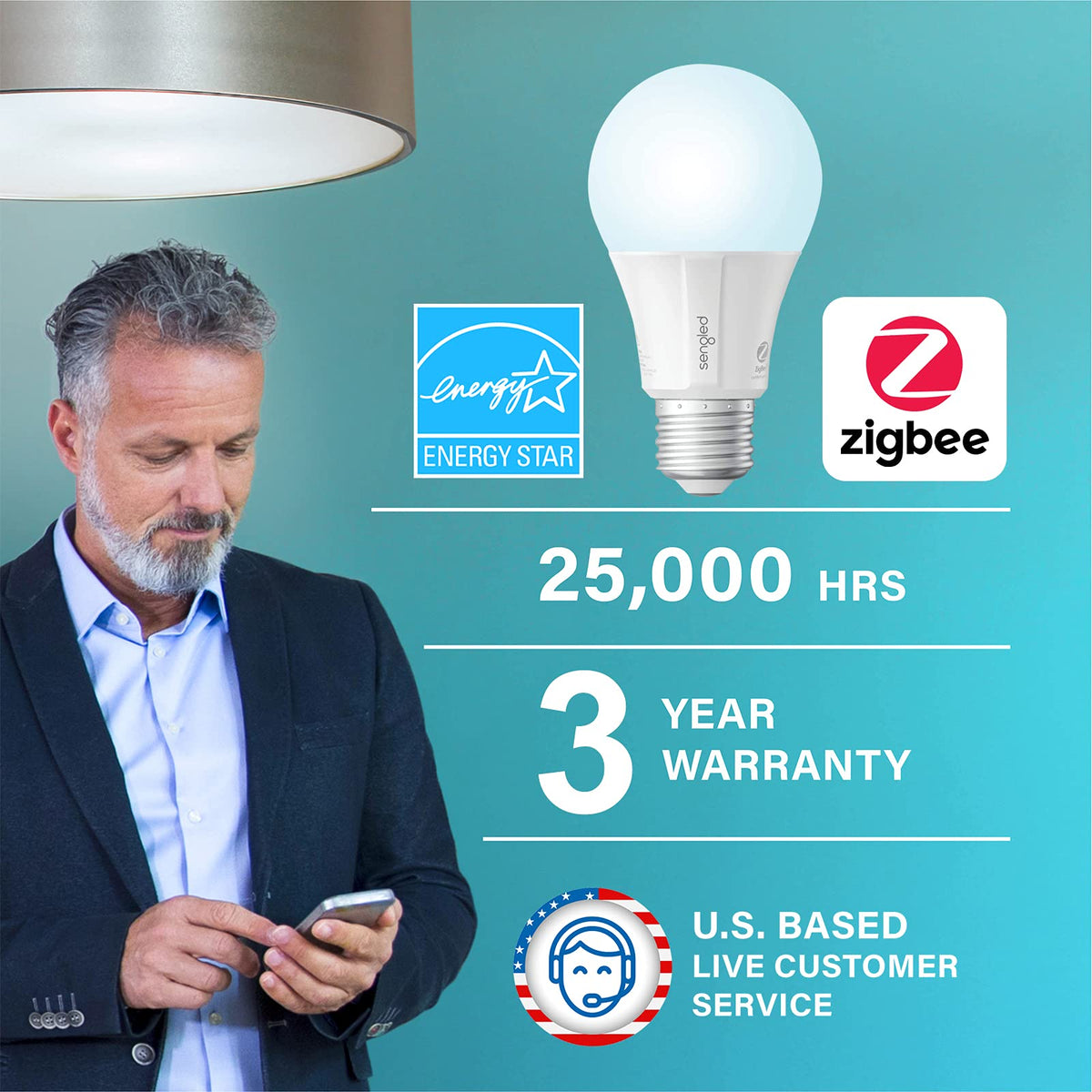 Sengled E11-G14W Smart LED Daylight - Bombilla A19 con Casquillo E26, Hub Requerido, 5000K 60W equivalente, funciona con Alexa, Google Assistant y SmartThings, Paquete de 4