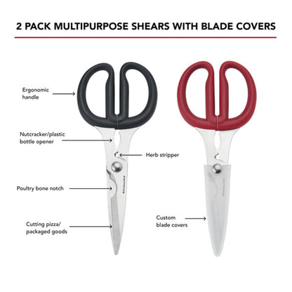 KitchenAid - Tijeras de cocina - Tijeras domésticas - Asas antideslizantes - Tijeras afiladas - Acero inoxidable - Plástico - Gris