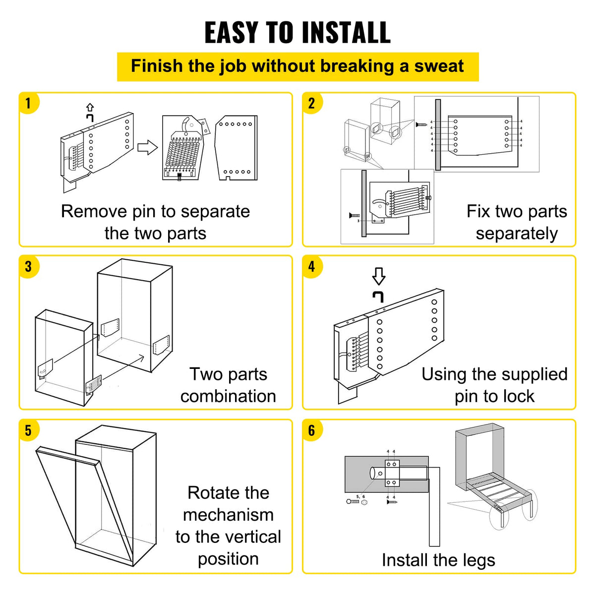 VEVOR Kit de Mecanismo de Montaje en Pared con Resorte, Capacidad de Carga de 450 kg, Kit de Bricolaje, Soporte de Cama para Cama Murphy de 1,2 a 1,8 m de Ancho, Cama King Vertical, Blanco