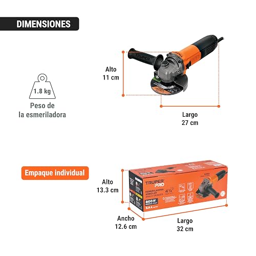 Truper COMBOE-4-1/2A12, Esmeriladora 4-1/2" 750 W, 10 discos y flexómetro