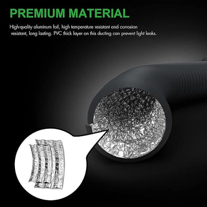 iPower Manguera de ventilación flexible de 3 pulgadas, 8 pies, 4 capas de protección de conductos de aluminio, para HVAC, calefacción, ventilación y escape, 2 abrazaderas incluidas, gris