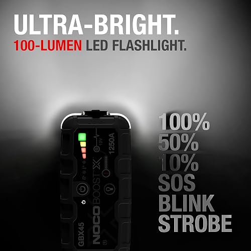 NOCO Boost X GBX45: Arrancador de batería de Auto 1250A – Booster de Litio portátil 12V, Power Bank y Cables para Pasar Corriente – para Motores de Gasolina hasta 6.5L y diésel hasta 4.0L