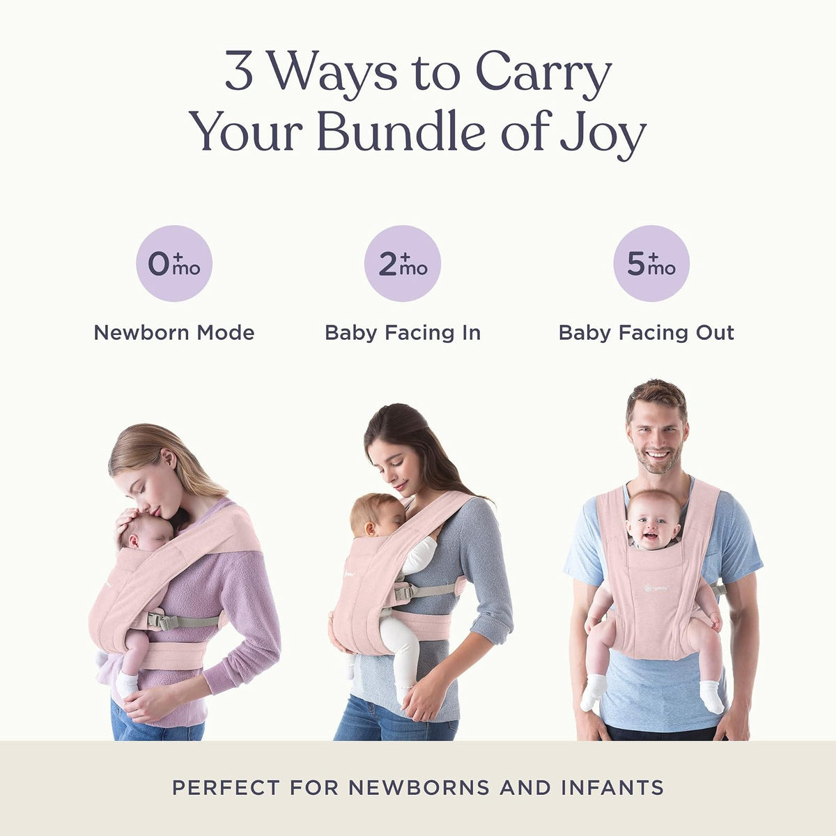 Ergobaby Embrace - Portabebés para recién nacidos a niños pequeños, portabebés transpirables para el verano, elementos esenciales acogedores (7-25 libras), punto Ponte, color rosa rubor