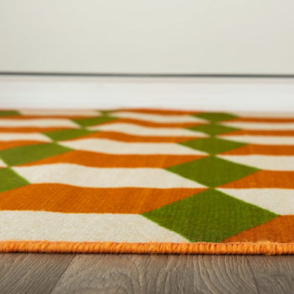 Rugshop Budelli - Alfombra geométrica contemporánea Que no desprende Pelusa, para terraza, Patio, Patio Trasero, Antideslizante, para Interiores y Exteriores, 2 x 7 pies, Color Naranja