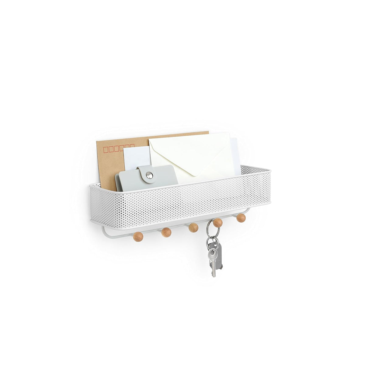Organizador de entrada Umbra Estique, ideal para guardar llaves, pequeños accesorios, correo, carteras y más. Color blanco,Tamaño chico