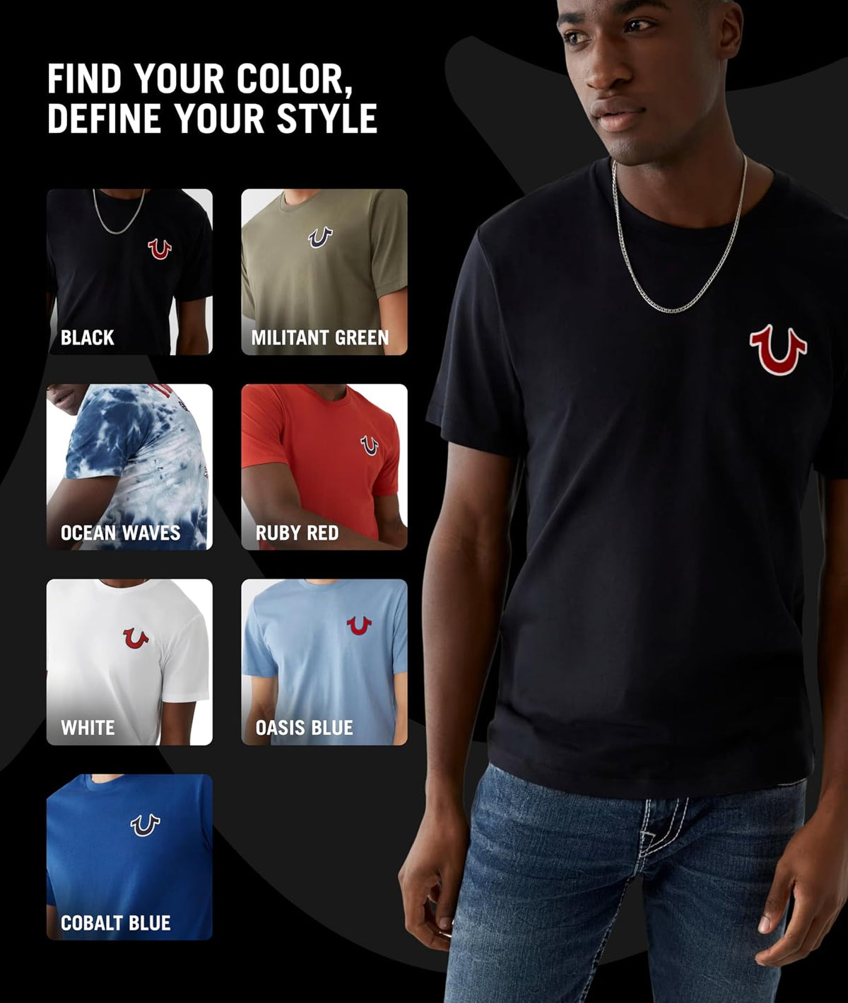 True Religion Men's Buddha Logo Short Sleeve Tee | Algodón suave, transpirable | Cuello redondo, ajuste clásico | Logotipo de pecho audaz | Camisetas gráficas para hombre