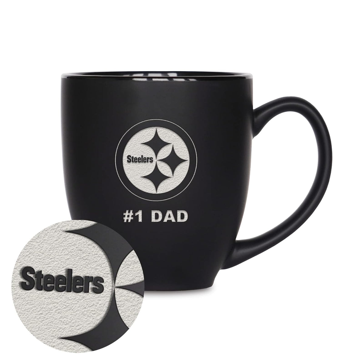 Rico Industries NFL Taza de Cerámica #1 Dad, Grabado con Láser, Negro Mate - Pittsburgh Steelers