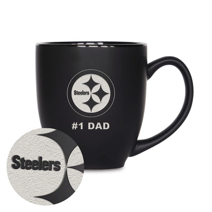 Rico Industries NFL Taza de Cerámica #1 Dad, Grabado con Láser, Negro Mate - Pittsburgh Steelers