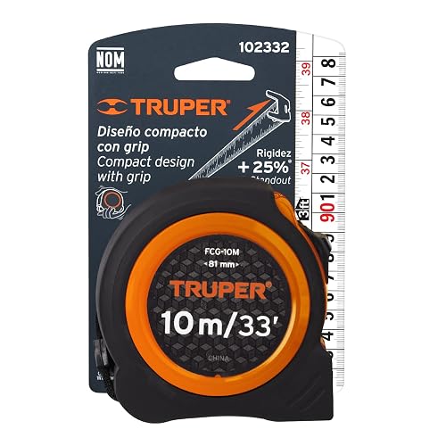 Truper FCG-10M Flexómetro compacto 10 m con grip cinta 25 mm