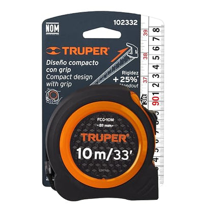Truper FCG-10M Flexómetro compacto 10 m con grip cinta 25 mm