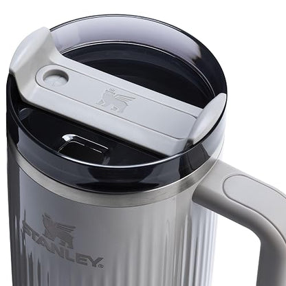 Stanley Quencher H2.0 Vaso con asa y popote, 40 onzas, tapa Flowstate de 3 posiciones, compatible para viajes, taza de acero inoxidable aislada, sin BPA, brillo de ceniza estriada