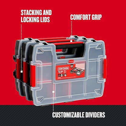 CRAFTSMAN Organizador de almacenamiento, organizador de piezas pequeñas, paquetes de 3 con 10 compartimentos, tapa incluye cierre seguro (CMST60964M)