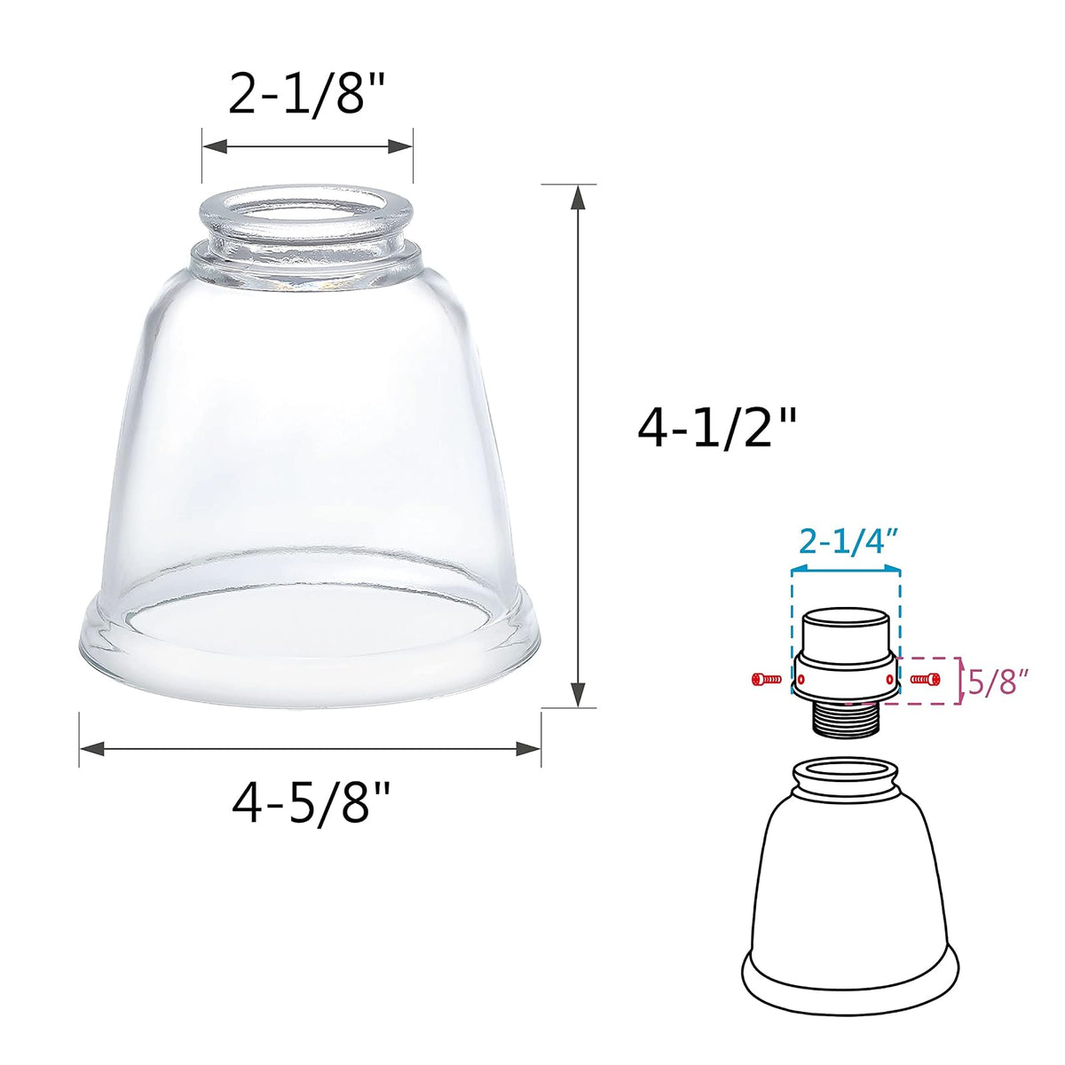 Aspen Creative Visualización de Vidrio para Ventilador 23127-4 | 2-1/8 pulgadas, 4-5/8 pulgadas diámetro x 4-1/2 pulgadas altura, Transparente, Paquete de 4