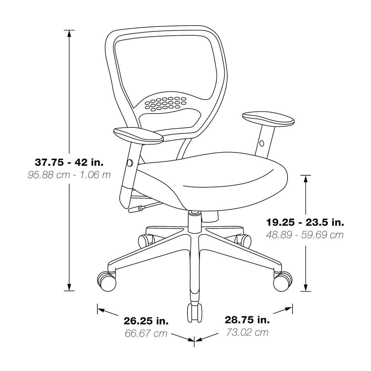 Space Seating Professional AirGrid Asiento de Piel ecológico Negro Acolchado con Respaldo Oscuro, Control de inclinación 2 a 1, Brazos Ajustables y tensión de inclinación con Base de Nailon para