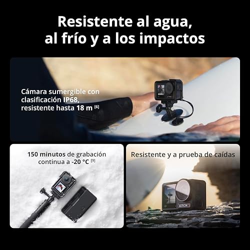 DJI Pack Estándar Osmo Action 4, cámara de acción 4K/120 fps | Sumergible, sensor de 1/1.3 pulgadas, gran rendimiento con poca luz, color D-Log M de 10 bits, batería 1770 mAh