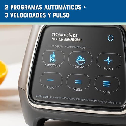 Oster® Licuadora, con Tecnología Reversible y Pantalla Táctil, 3 Velocidades y 2 Programas automáticos, 1000 W, Incluye un vaso Blend-N-Go, Plateada, BLSTPYG1312XBG
