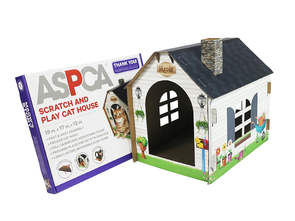 ASPCA Casa de Juegos de cartón para Gatos con rascador de Gatos, 19 Pulgadas de Largo x 13 Pulgadas de Ancho x 17 Pulgadas de Alto