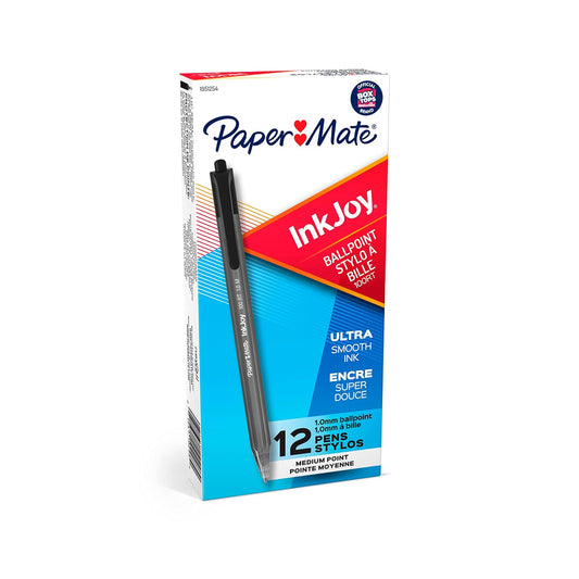 PaperMate InkJoy 100RT Bolígrafos de punta retráctil, punta mediana, Retráctil, Negro, 12-Pack (Box)