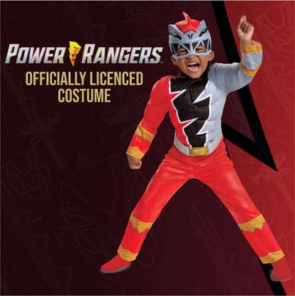 Disfraz muscular de Red Ranger para niño, traje oficial de Power Rangers Dino Fury con máscara, talla M (3T-4T)