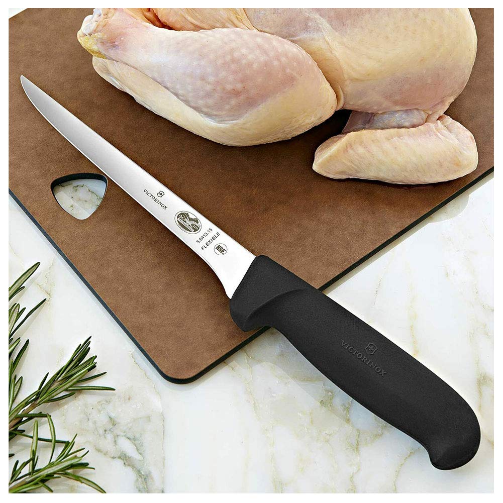 Victorinox - Cuchillo curvado de fijación de fibra Pro para deshuesar, 15.24 cm con hoja flexible, recto, flexible, Negro, 6" Boning, 1