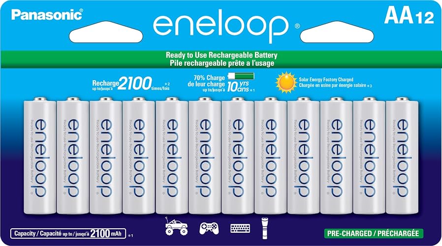 Panasonic eneloop AA 2100 nuevo ciclo Ni-MH Pre-Charged baterías recargables, AA, Paquete de 12 unidades