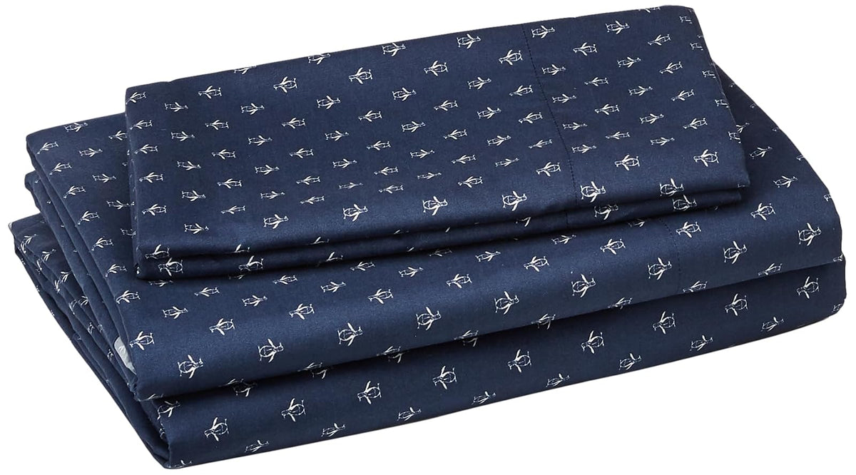 The Original Penguin MXHSA01043702 Juego de Sábanas Penguin Logo Navy, 100% Microfibra, Color Azul, Tamaño Matrimonial