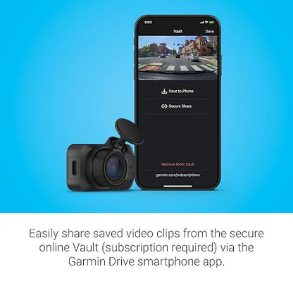 Garmin Dash CAM Mini 3 | Graba video HD 1080P con un campo de visión de 140 grados, cámara de tablero ultracompacta y de tamaño clave, control de voz