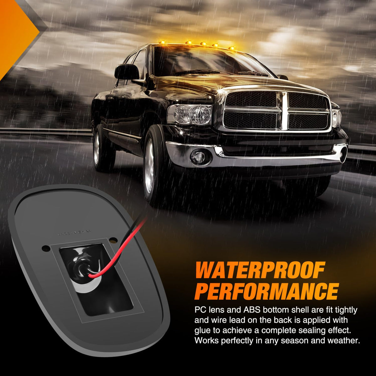 Nilight LED Cab Marker Lights 5 PCS 9 LED Smoke Lens Amber Roof Running Clearance Light Compatible with 1999 2000 2001 2002 Dodge Ram 2500 3500 Pickup Trucks