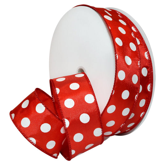 Morex Ribbon - Cinta de poliéster con alambre para lunares, 1-1/2 pulgadas/50 yardas, rojo/blanco