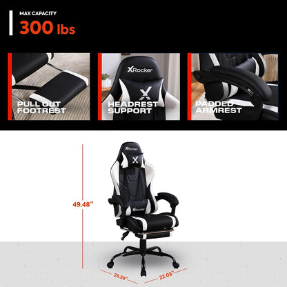 X Rocker Achiever - Silla de computadora ergonómica Ajustable para Videojuegos de computadora, con Ruedas, Color Blanco y Negro