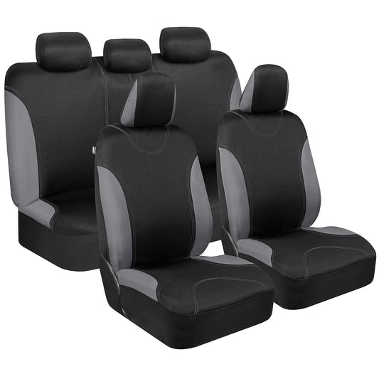 BDK carbón Borde Negro Completo de Fundas de Asiento de Automóvil Set de - Elegante y Elegante - Split Opción Banco 5 reposacabezas Delantera y Trasera Banco