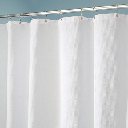 InterDesign Cotton Blend Fabric Shower Curtain, 72 x 72-Inch 2 Piece Set with Rings, White Waffle