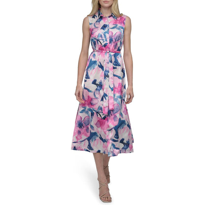 DKNY Sleeveless Collar Neck Button Front Midi Dress VestidoMujer