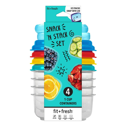 Fit & Fresh Recipientes de Plástico Pequeños de 8 Onzas | Tapas multicolores, 1 taza, reutilizables, a prueba de fugas, para adultos y niños