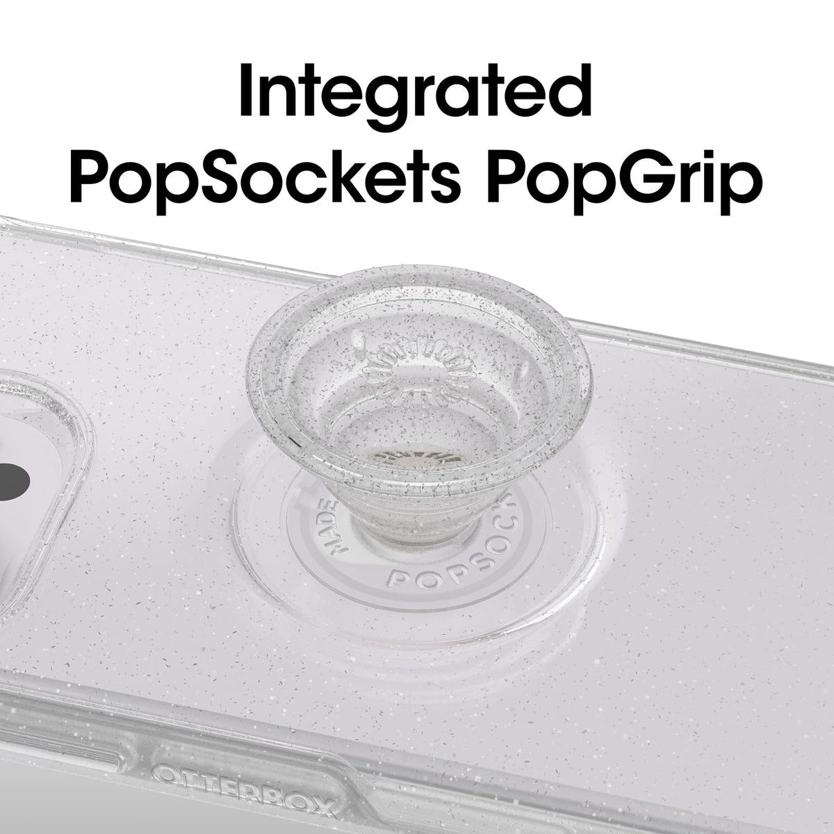 Otterbox Estuche Transparente Otter + Pop Symmetry Series - Stardust Pop (), Popgrip Integrado, Delgado, Apto para Bolsillo, Bordes Elevados Protegen La Cámara Y La Pantalla Transparente/Purpurina